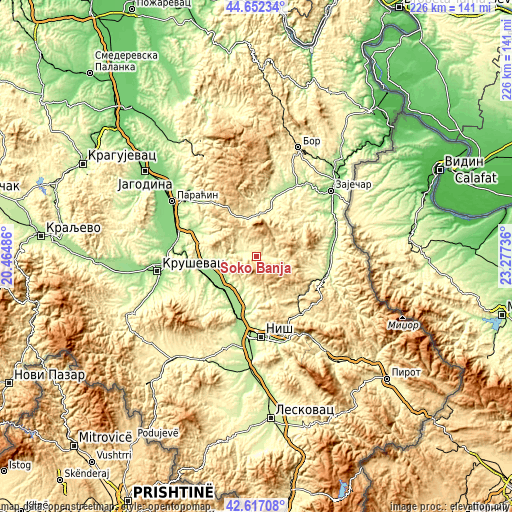 Topographic map of Soko Banja