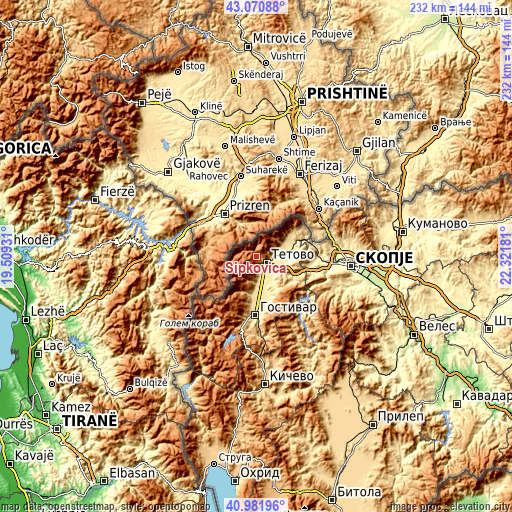 Topographic map of Šipkovica