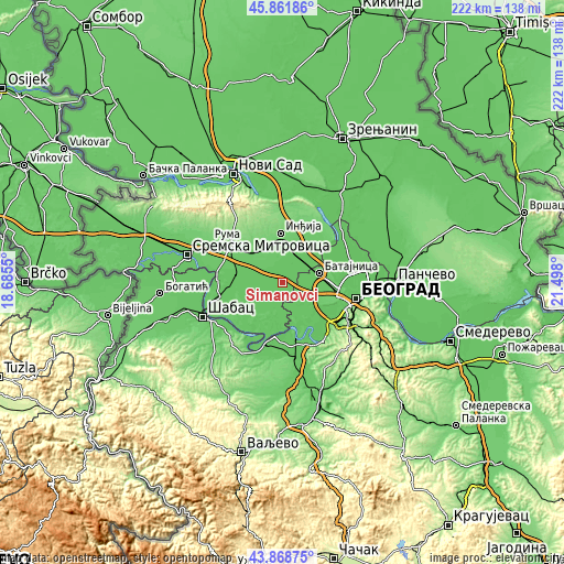 Topographic map of Šimanovci