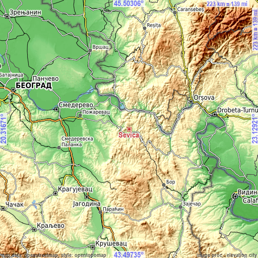 Topographic map of Ševica