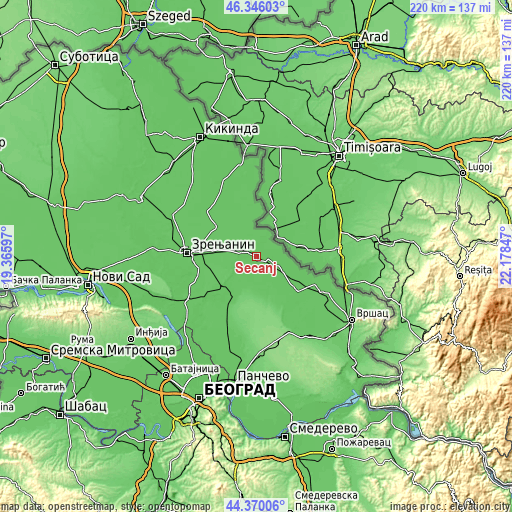 Topographic map of Sečanj