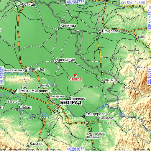 Topographic map of Samoš