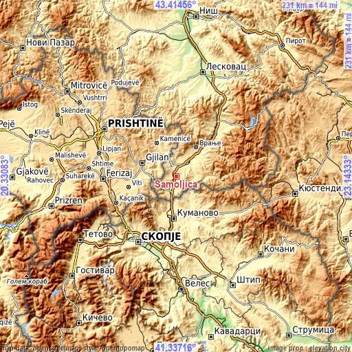 Topographic map of Samoljica