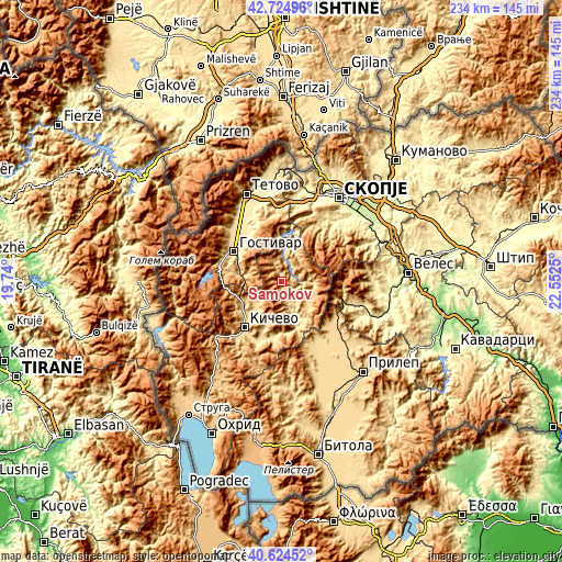 Topographic map of Samokov