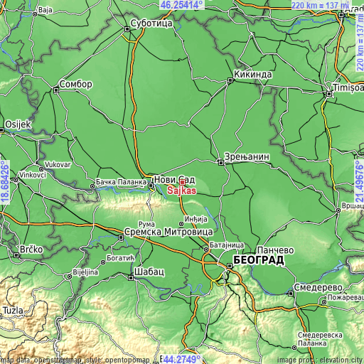 Topographic map of Šajkaš
