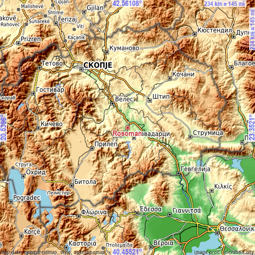 Topographic map of Rosoman