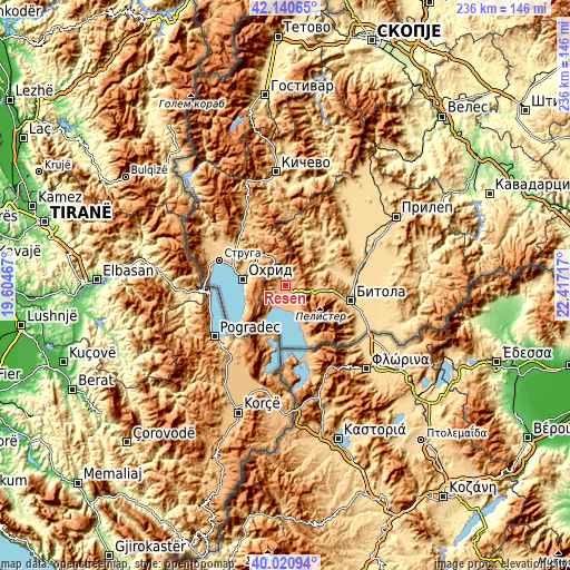 Topographic map of Resen