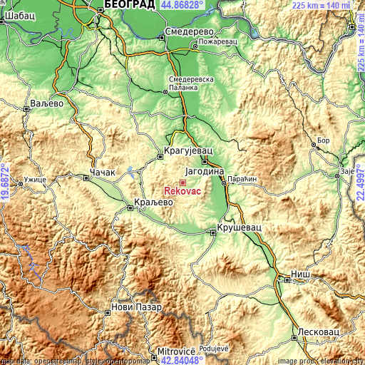Topographic map of Rekovac