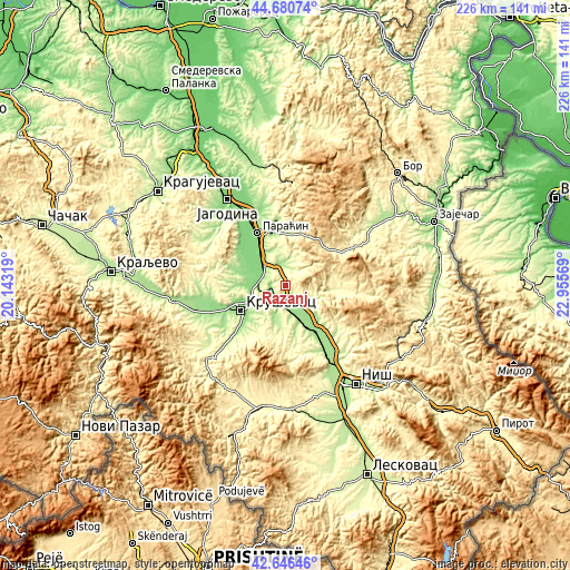 Topographic map of Ražanj