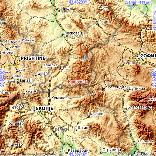 Topographic map of Radovnica