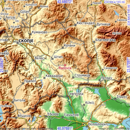 Topographic map of Radovis