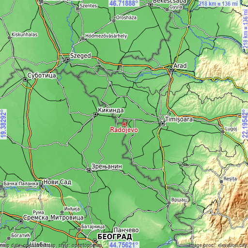 Topographic map of Radojevo