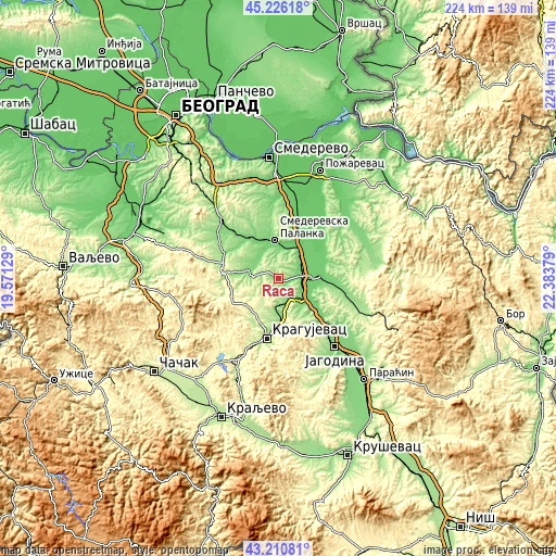 Topographic map of Rača