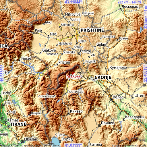 Topographic map of Pršovce