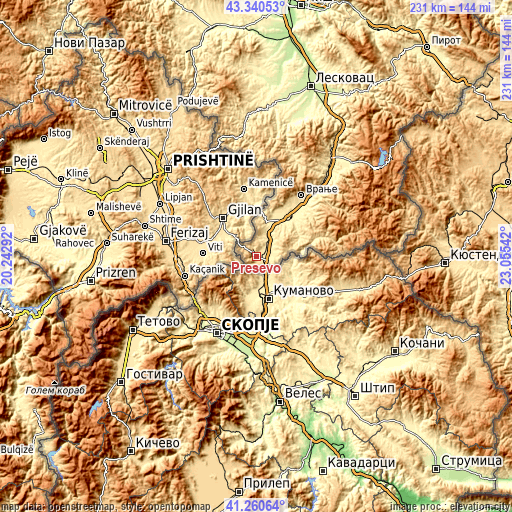 Topographic map of Preševo