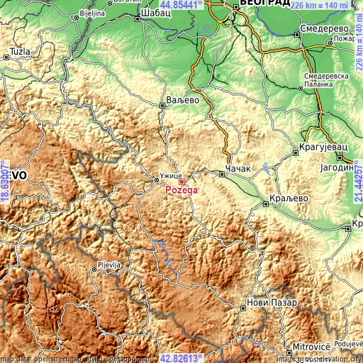 Topographic map of Požega