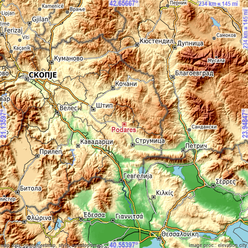 Topographic map of Podareš