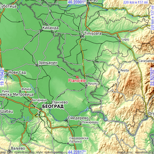 Topographic map of Plandište