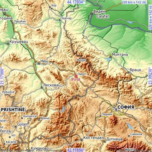 Topographic map of Pirot
