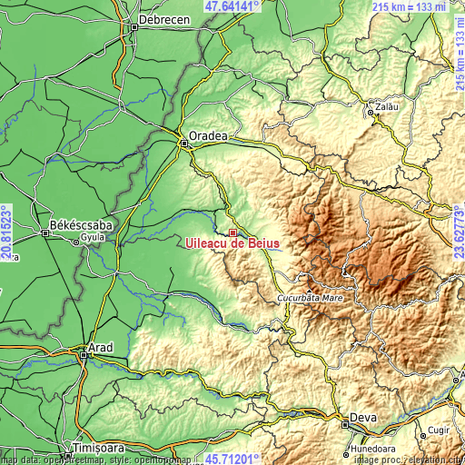 Topographic map of Uileacu de Beiuș