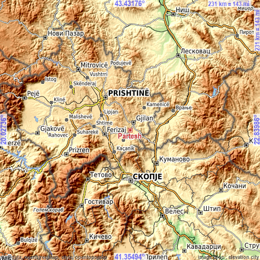 Topographic map of Partesh