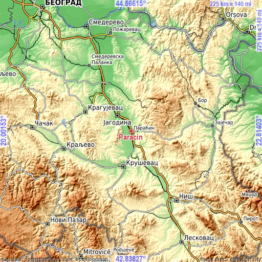 Topographic map of Paraćin