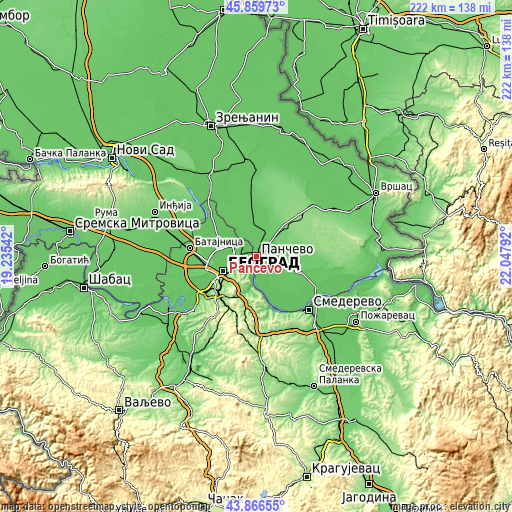 Topographic map of Pančevo