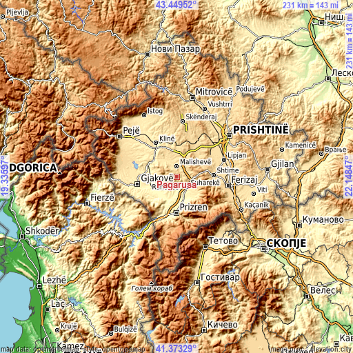 Topographic map of Pagaruša
