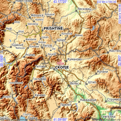 Topographic map of Otlja