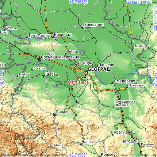 Topographic map of Ostružnica