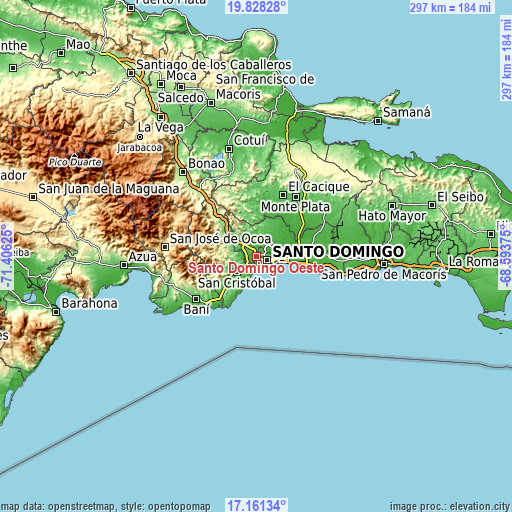 Topographic map of Santo Domingo Oeste