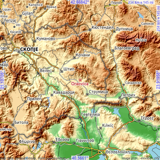 Topographic map of Oraovica