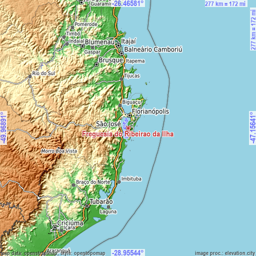 Topographic map of Freguesia do Ribeirao da Ilha