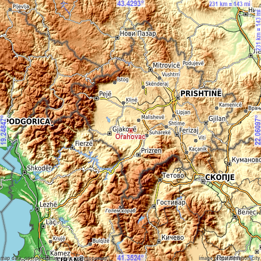 Topographic map of Orahovac