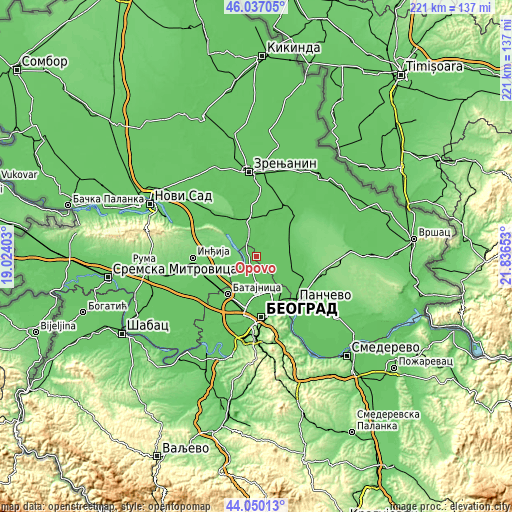 Topographic map of Opovo