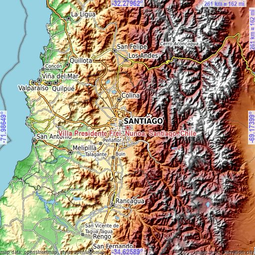 Topographic map of Villa Presidente Frei, Ñuñoa, Santiago, Chile