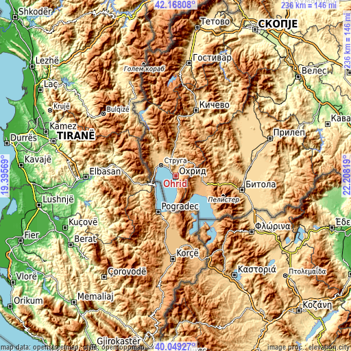 Topographic map of Ohrid