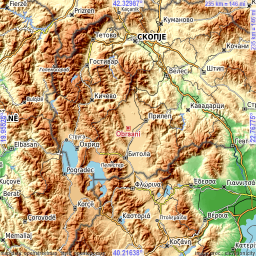 Topographic map of Obršani
