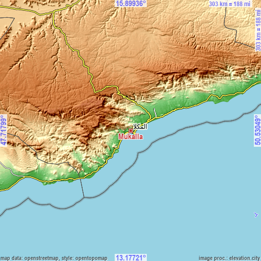 Topographic map of Mukalla