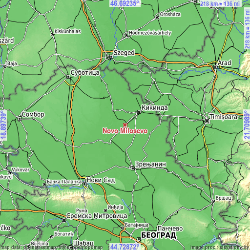 Topographic map of Novo Miloševo