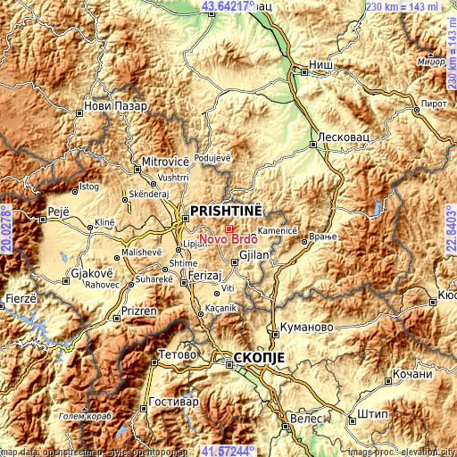 Topographic map of Novo Brdo
