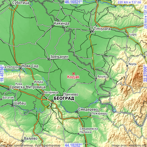 Topographic map of Kozjak