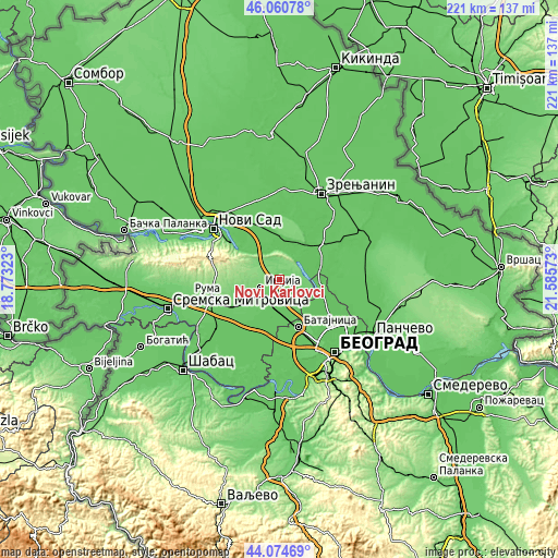 Topographic map of Novi Karlovci