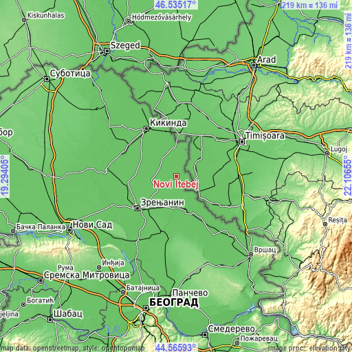 Topographic map of Novi Itebej
