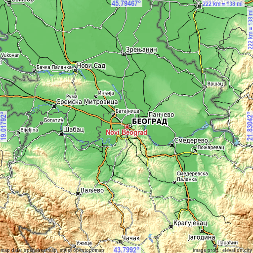 Topographic map of Novi Beograd