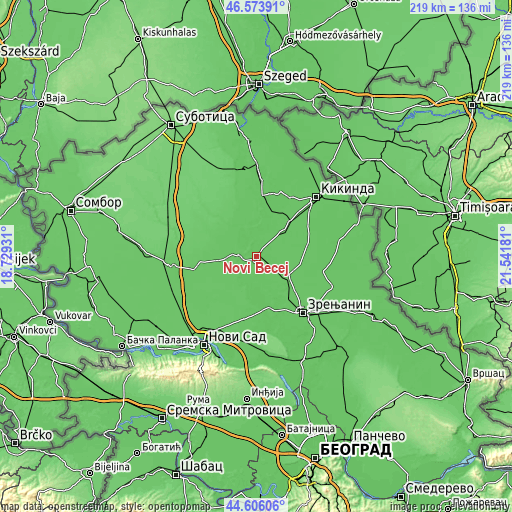 Topographic map of Novi Bečej