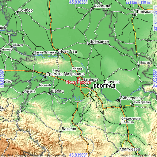 Topographic map of Nova Pazova