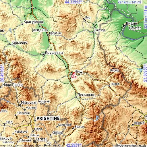 Topographic map of Niš