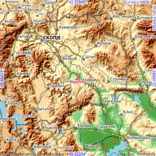Topographic map of Negotino