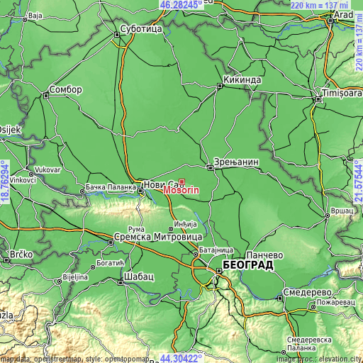 Topographic map of Mošorin